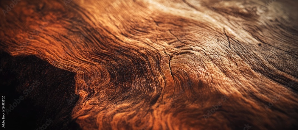 Poster detailed close-up of rich brown wood texture highlighting intricate grain patterns and natural warmt