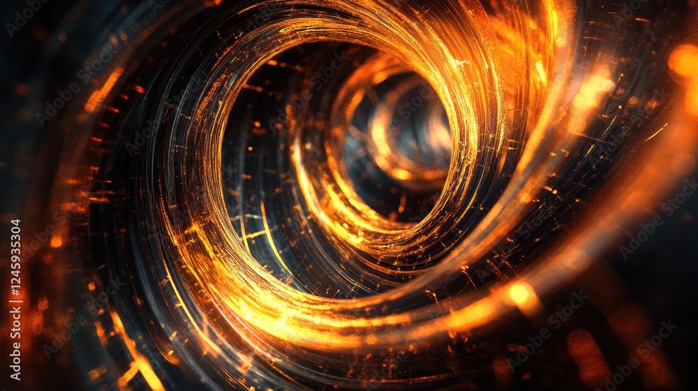 Aufkleber Golden particles and light trails swirling into an abstract vortex, creating a dynamic design that reflects energy, technology, and futuristic aesthetics.