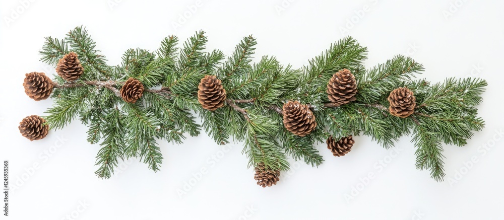 Poster christmas tree branch with pine cones on white background for festive web banners and postcard desig
