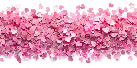 Pink Heart-Shaped Confetti on White Background for Valentine's Day and Romantic Celebrations