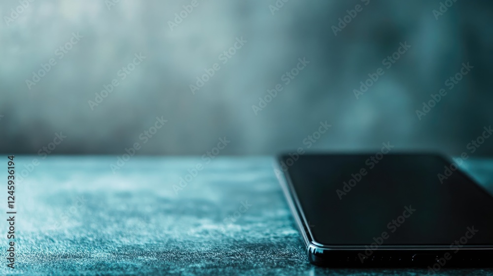 Poster close up of a smartphone screen on a textured surface with empty space for text and a striking wallp