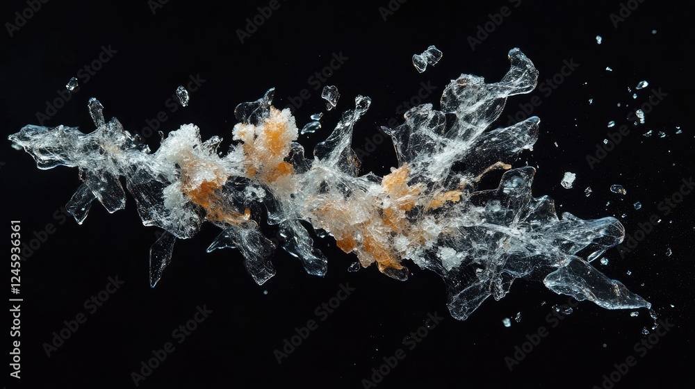 Aufkleber high-speed capture of sharp glass fragments shattering in midair, frozen in high detail against a st