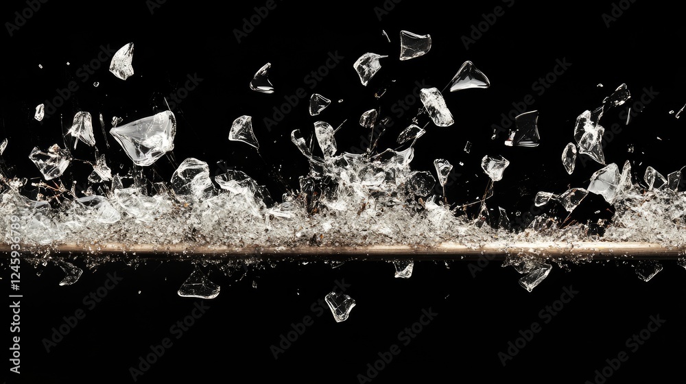 Aufkleber high-speed capture of sharp glass fragments shattering in midair, frozen in high detail against a st