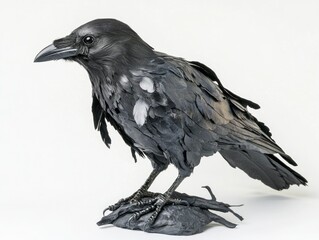 Naklejka premium Taxidermy action of a crow studio setting high-quality image natural pose glossy black appearance