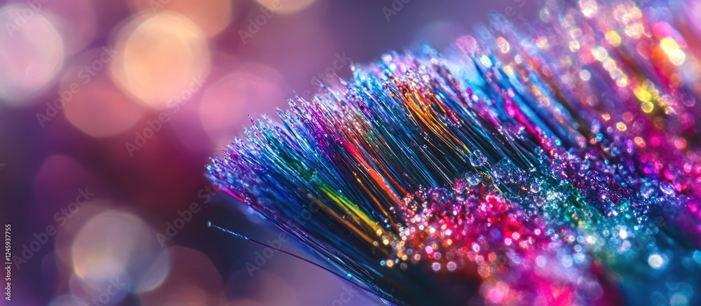 Poster Macro shot of colorful brush bristles with vibrant glimmers and soft bokeh lighting creating an artistic and captivating background effect