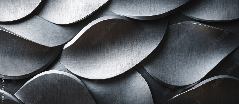 Poster brushed steel plate texture with reflective curved patterns creating a modern industrial background 