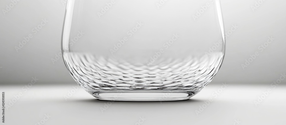 Poster bottom view of a clear textured glass filled with mineral water on a minimalistic background