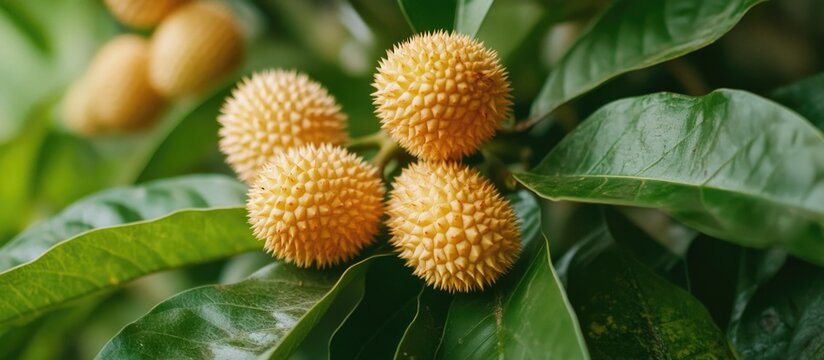 Tarap fruit native to Sabah, showcasing its unique texture and vibrant color against lush green leaves in a natural setting.