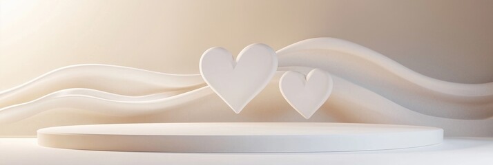Floating wavy podium displays soft translucent hearts for various occasions