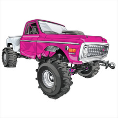 Outline pink truck isolated on a black background for t-shirt design, print, and business purposes.