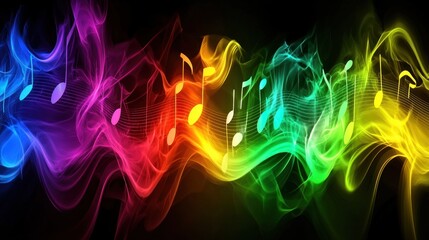Colorful smoke music notes abstract background, design