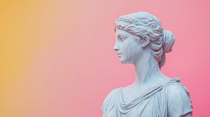 Naklejka premium Marble Statue of Aphrodite Set Against a Pastel Background, Combining Classic Beauty with a Modern Twist 