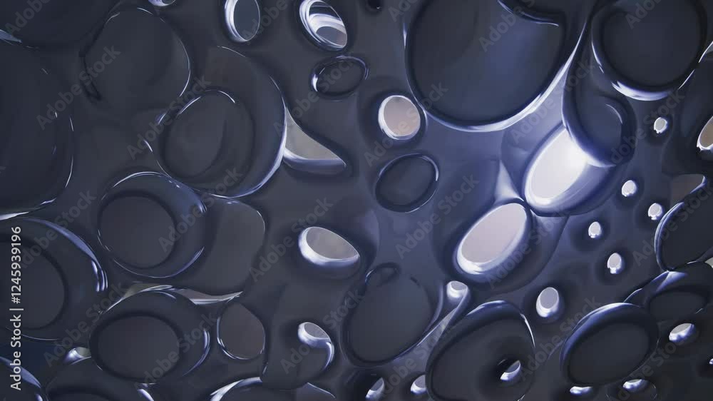Poster an intricate organic structure with smooth, porous surfaces and soft glowing light passing through i