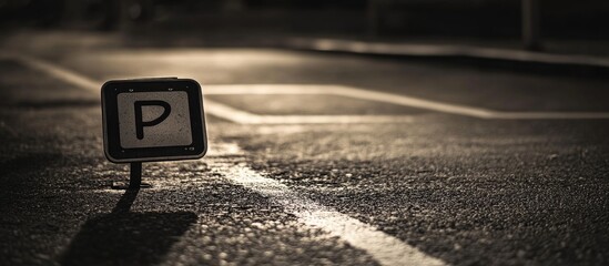 Close up of a handicapped parking sign in a dark toned parking lot with filtered color effect creating a dramatic atmosphere