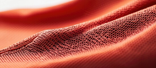 Detailed close up of textured football jersey fabric in vibrant orange color against a clean white background showcasing its material quality.