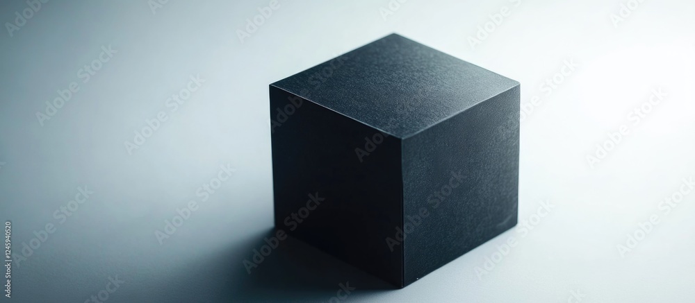 Poster black cube isolated on white background with soft shadows highlighting its geometric shape and textu