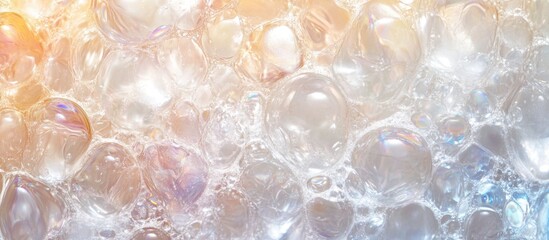 Translucent bubble gel texture with iridescent highlights creating a vibrant and reflective surface for abstract backgrounds or designs.