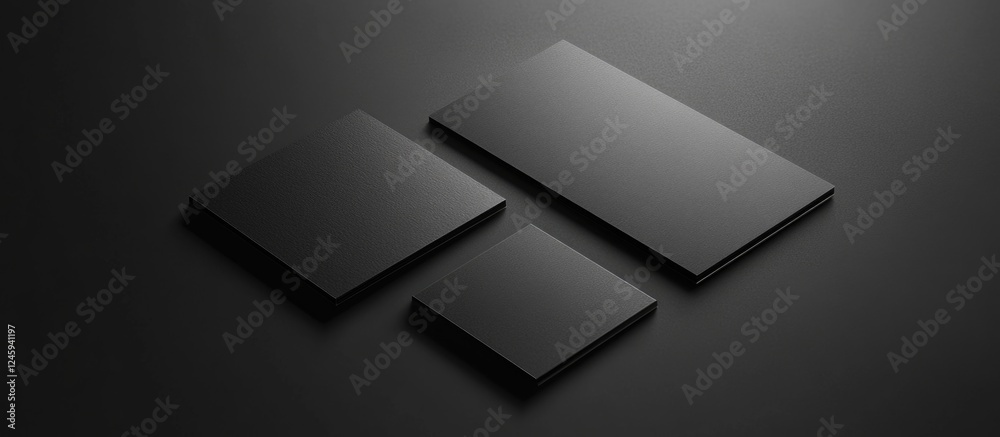 Aufkleber black background mockup with a6 card and business cards showcasing deep shadows for customizable bra