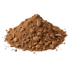 Brown powdery substance, finely ground material, used in cooking or baking, versatile ingredient with copy-space for text. Isolated on white background or PNG