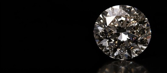 Fototapeta premium Close up of a pristine diamond gemstone showcasing intricate facets on a dark background with ample space for text placement