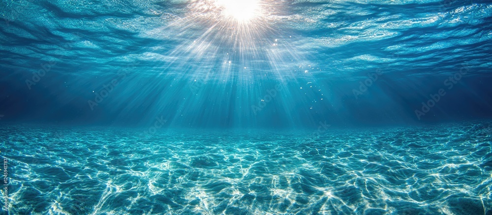 Aufkleber sunlight filtering through clear blue water creating mesmerizing bubble effects in an underwater sce