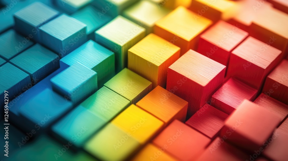 Poster abstract colorful blocks arranged in a mosaic pattern symbolizing progress and planning with space f