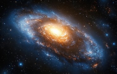 Spiral Galaxy with Radiant Light Beams and Black Hole at the Core