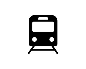 Simple yet striking black icon of a train on tracks. Perfect for apps, websites, or infographics needing a clean, modern transportation symbol.