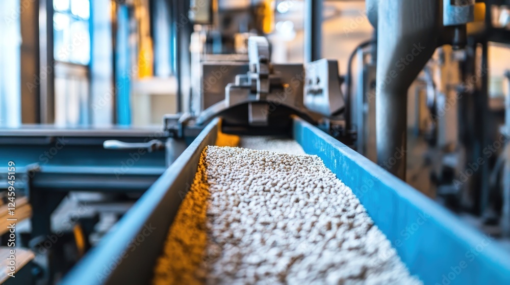 Poster raw materials being loaded into an industrial machine in a factory, representing the start of the ma