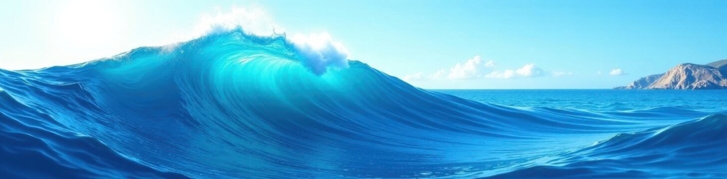 Stylized vector illustration of a blue ocean wave , marine, background, ocean