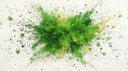 Green and gold powder explosion on white background, design element