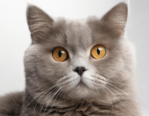 Portrait of a silver tabby british shorthair cat looking at the camera isolated on a white background
