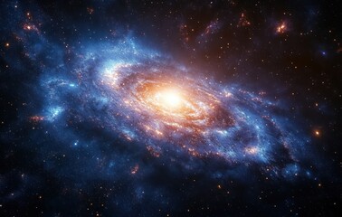 Fototapeta premium Vibrant Spiral Galaxy with Radiant Light Beams Cosmic Scene