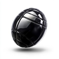 Fototapeta premium Sleek black egg-shaped object with glossy finish and textured lines reflecting light on a soft gradient background