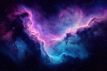 Fototapeta premium Vibrant Cosmic Nebula Swirling Purple Blue Ethereal Beauty Depth High Contrast Lighting Digital Space Art