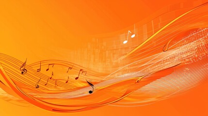 Orange musical notes wave abstract background