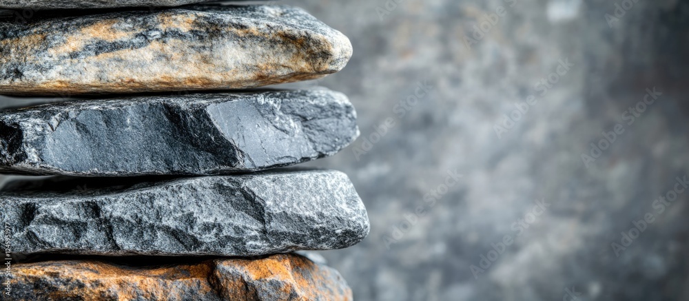 Poster granite stones stacked in a close-up arrangement with a textured background and ample space for text