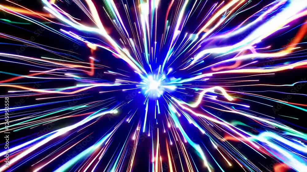 Aufkleber an abstract explosion of radiant light trails converging at a central point.