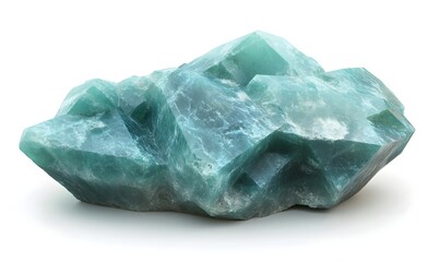 Fototapeta premium Teal fluorite crystal cluster, isolated on white, geology sample, mineral specimen