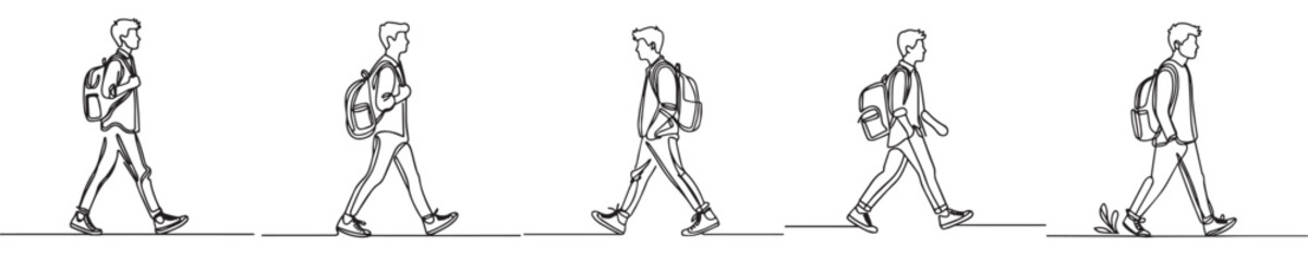 set continuous line students are walking