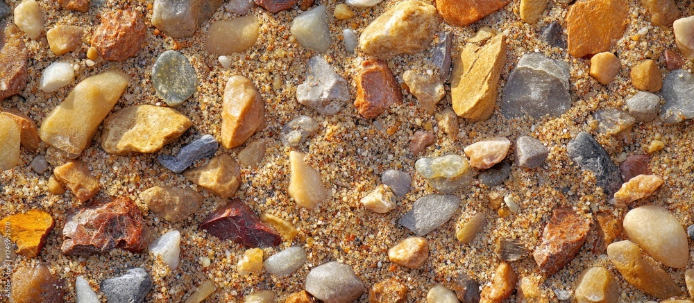 Aufkleber Textured background of crushed stones and sand in earthy tones for construction or landscaping use. Suitable for natural surface applications.