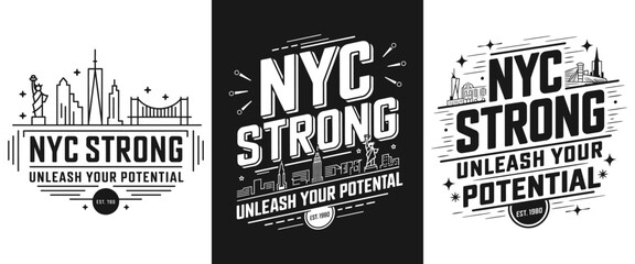 NYC Strong T-Shirt Design - Unleash Your Potential with Bold Graphics Celebrating New York City, Perfect for Urban Enthusiasts and Lovers of the Big Apple since 1980