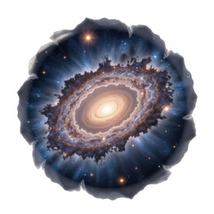 Obraz premium Vibrant galaxy depiction, swirling cosmic colors, intricate spiral structure, space exploration theme, perfect for science projects. Isolated on white background or PNG