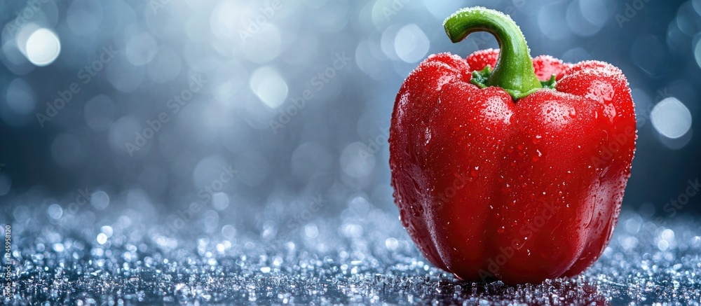 Poster vibrant crimson bell pepper on a sparkling background with clear space for added text or branding el