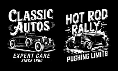 Classic Autos & Hot Rod Rally T-Shirt Design - Expert Care Since 1859 with Vintage Car Graphics, Perfect for Car Enthusiasts and Hot Rod Lovers Who Appreciate Automotive History