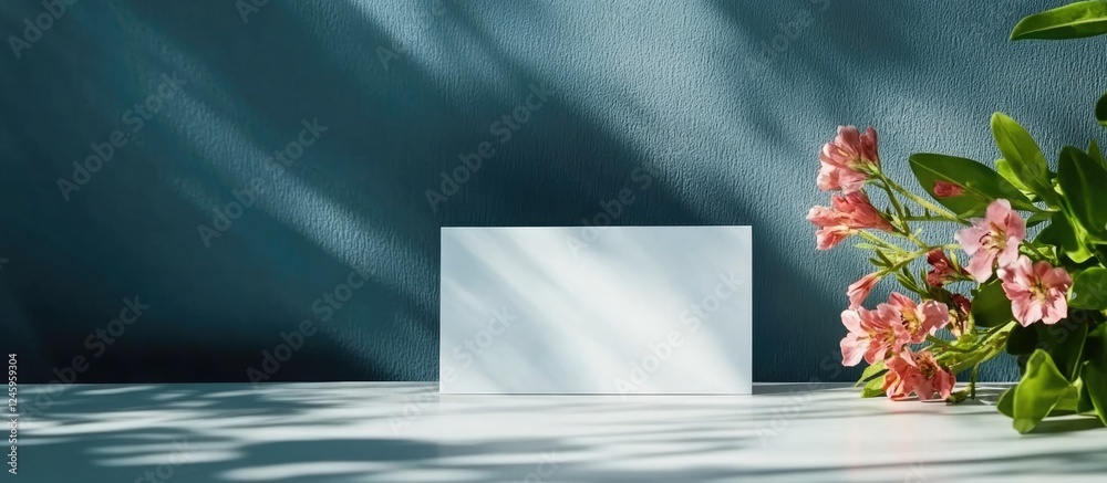 Poster elegant floral invitation card mockup with blank space for text against a blue gray background featu