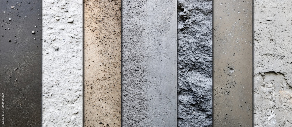 Poster variety of textured concrete surfaces showcasing different finishes and colors for architectural and