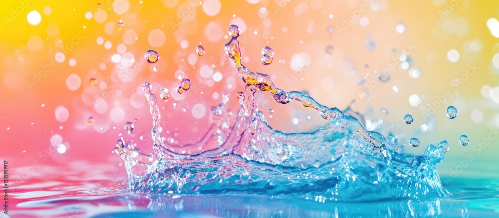 Aufkleber Dynamic color splashes with droplets on a vibrant gradient background providing ample space for custom text and creative design elements