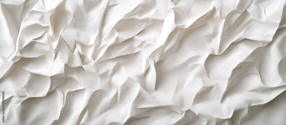 Fototapete Textured white fabric background with elegant crumpled folds for use in design and artistic projects.