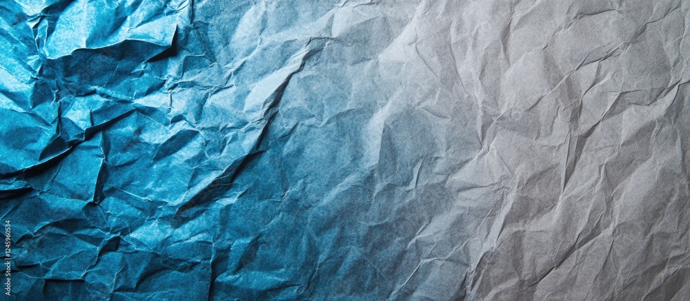 Poster Crumpled blue and gray paper texture background with blank area for text or graphic design elements